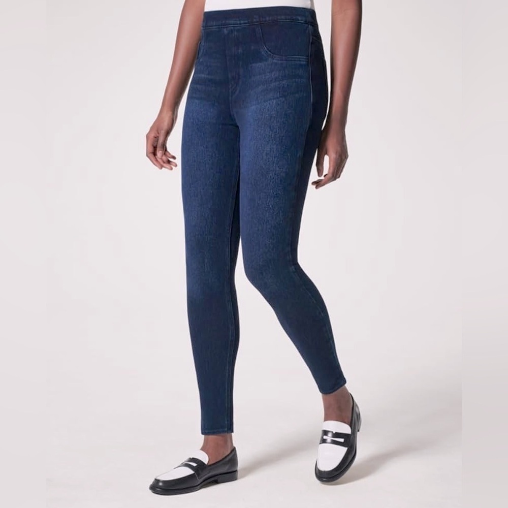 SPANX Jean-ish Ankle Leggings Dark Blue Wash Womens Size XL